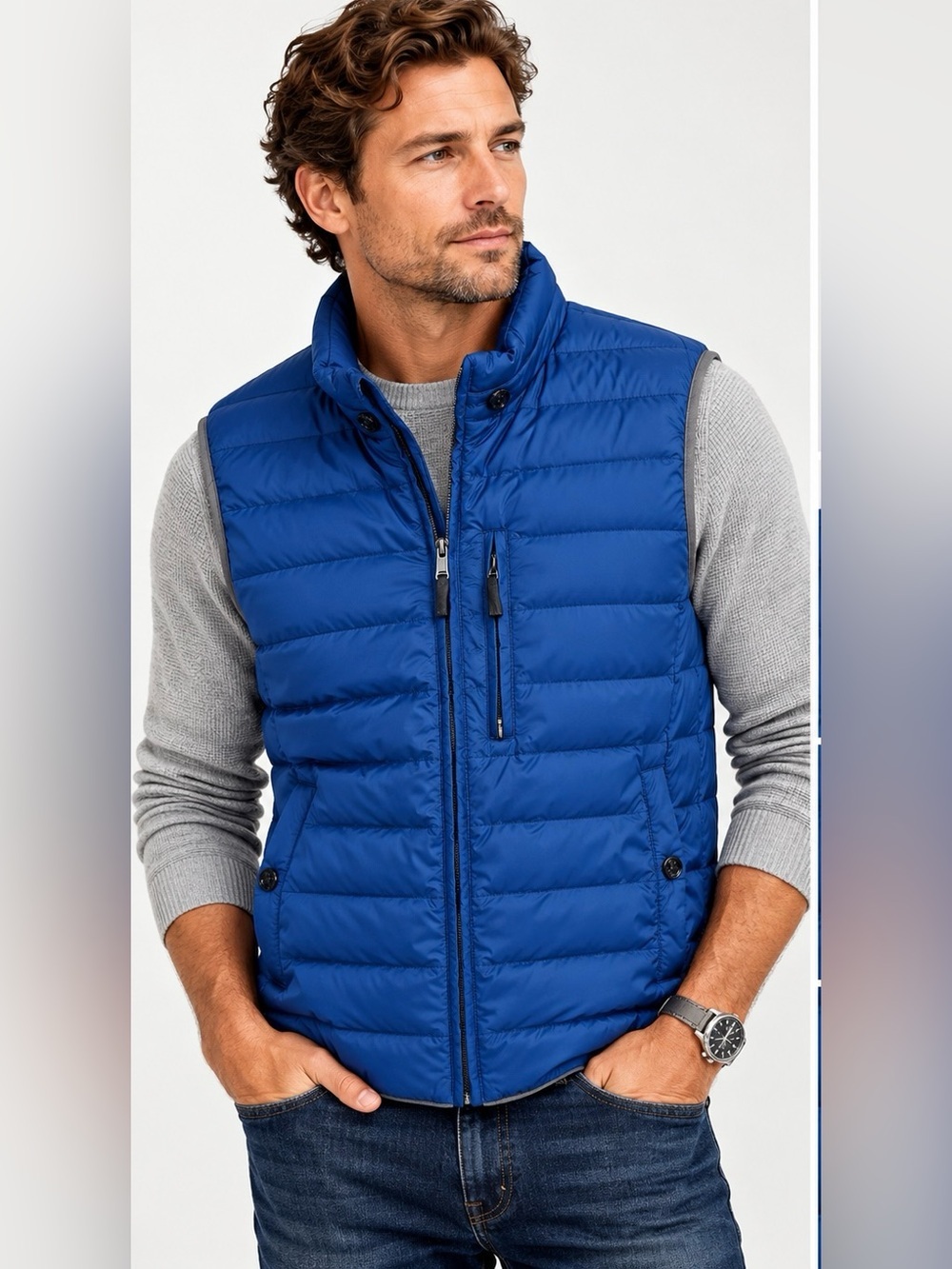 Ted Baker Blue Duck Down & Feather Quilted Puffer Vest Full Zip Outdoor Casual
